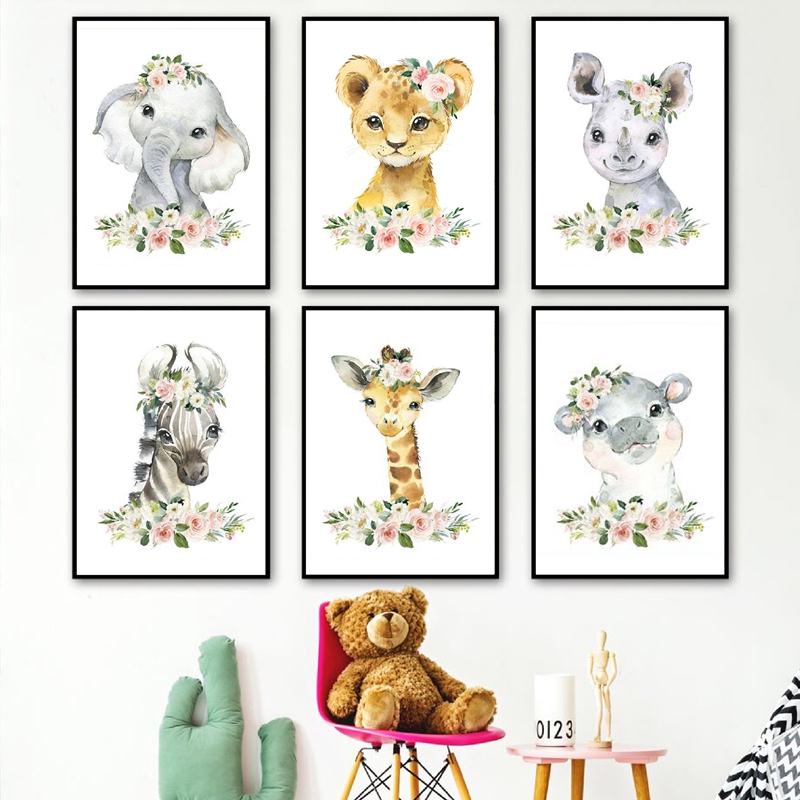 Baby Nursery Pictures - Çiçek Orman Hayvanları Kanvas Baskılar Kreş