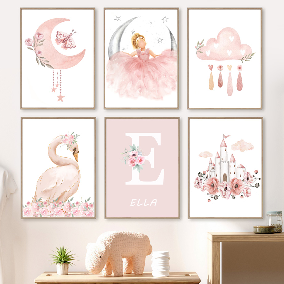 Baby Nursery Pink - Pembe Melek Kız Güneş Ay Bulut