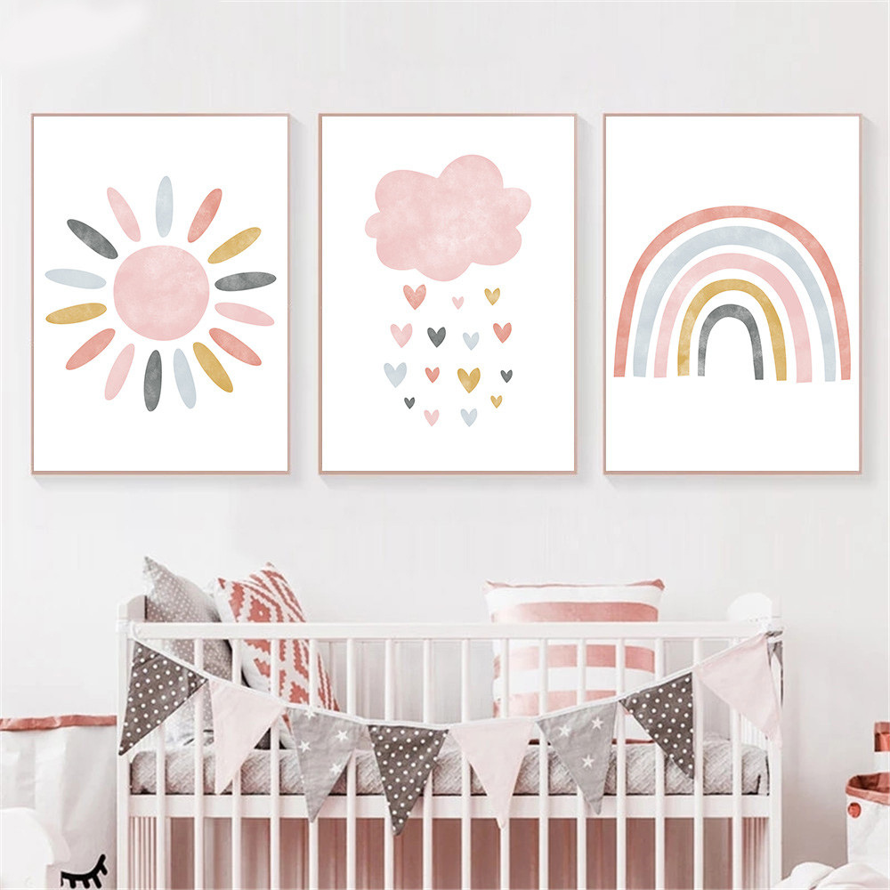 Baby Nursery Pink - Çocuk Kanvas Baskısı Pembe Karikatür Bulut