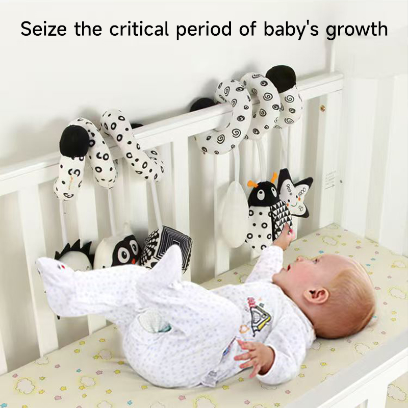 Crib Mobile Musical - Bebek Spiral Peluş Oyuncaklar Siyah ve
