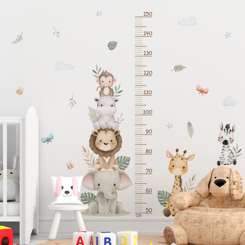 Baby Nursery Jungle Wallpaper - Çocuk Büyüme Tablosu Etiketi Orman Hayvanları