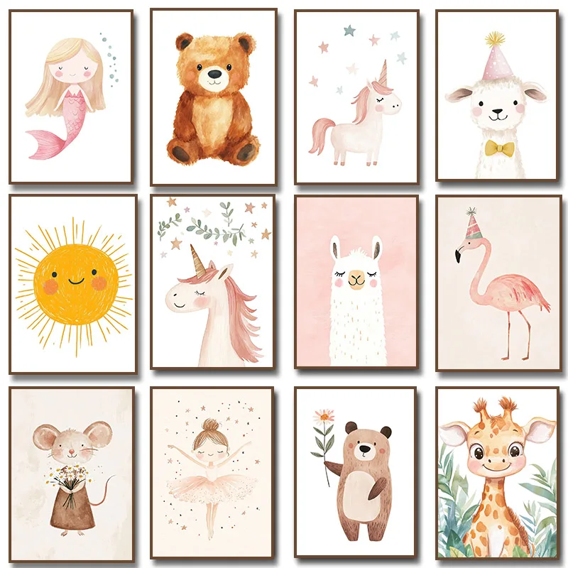 Baby Nursery Pink - Pembe Balerin, Yıldızlı Unicorn, Sevimli Denizkızı,