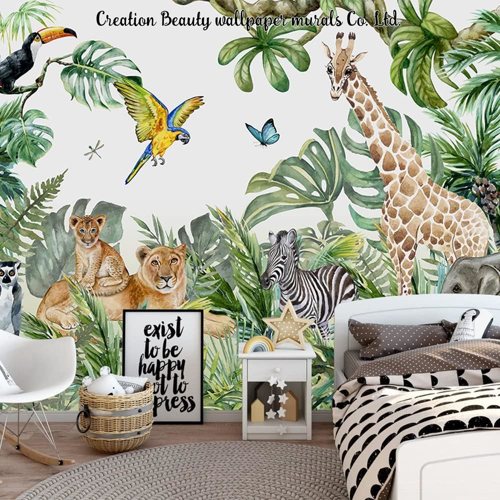 Baby Nursery Jungle Wallpaper - Suluboya Hayvanlar Orman Duvar Kağıdı Çocuk