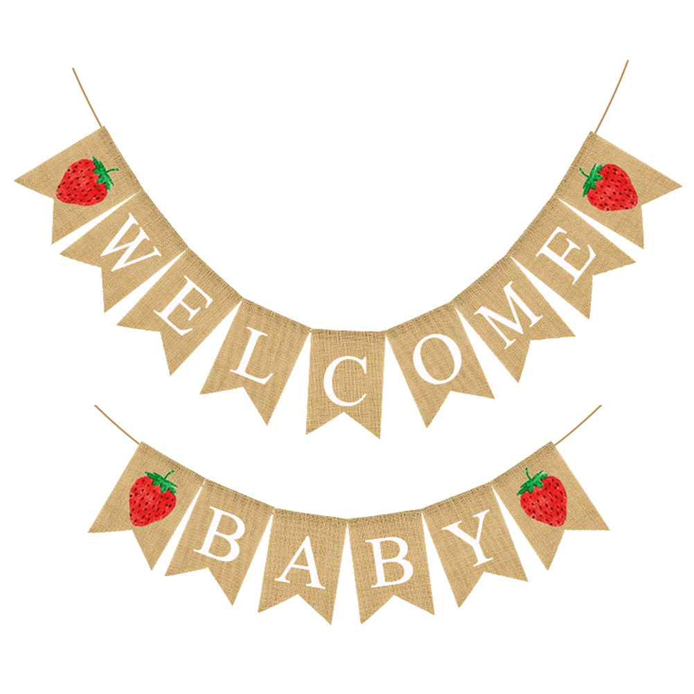 Baby Nursery Garland - Bebek Duşu Keten Afişi Çilek Tasarımlı
