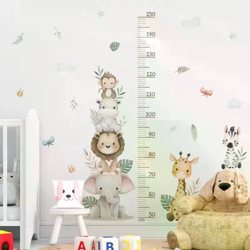 Baby Nursery Jungle Wallpaper - Çocuk Büyüme Tablosu Etiketi Orman Hayvanları