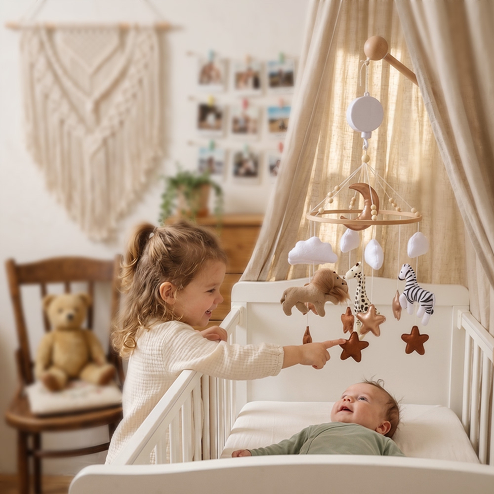 Crib Mobile Musical - Ahşap Beşik Çanı Müzik Kutulu Bebek