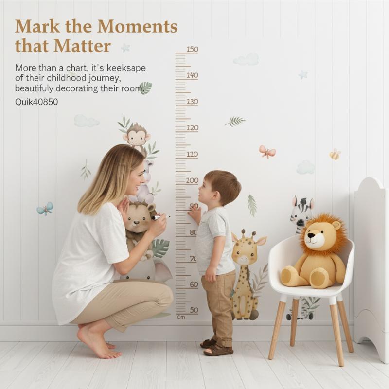 Baby Nursery Jungle Wallpaper - Çocuk Büyüme Tablosu Etiketi Orman Hayvanları