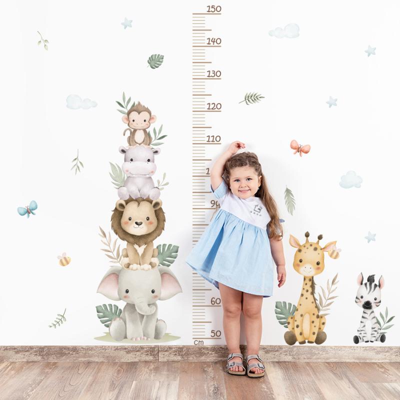 Baby Nursery Jungle Wallpaper - Çocuk Büyüme Tablosu Etiketi Orman Hayvanları