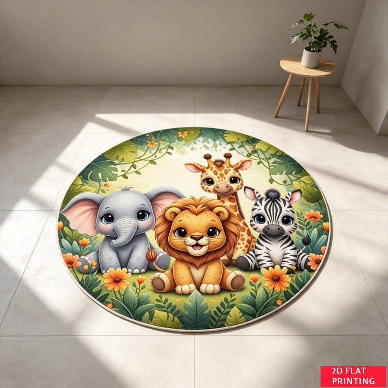 Baby Nursery Jungle Rug - Orman Safarisi Bebek Hayvanları Aslan Fil