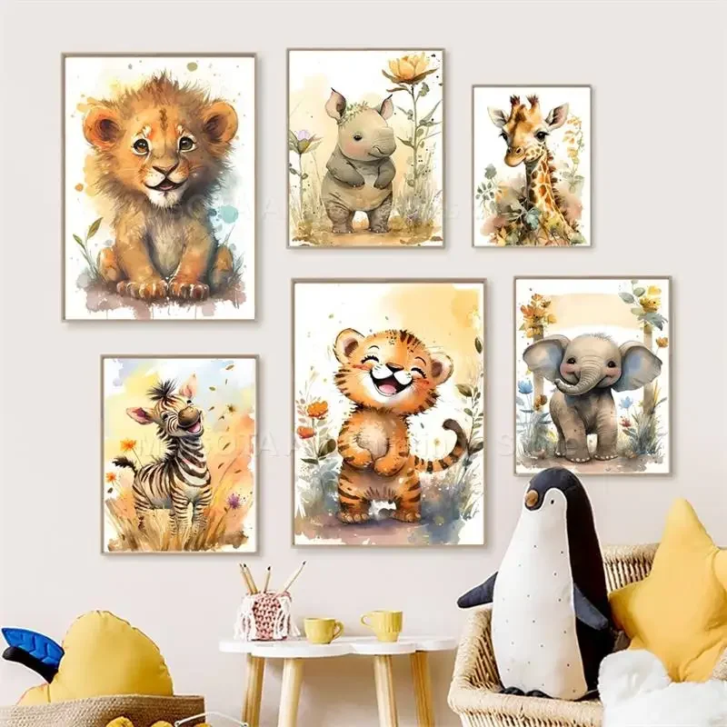 Baby Nursery Pictures - Suluboya Aslan Zürafa Kaplan Fil Zebra
