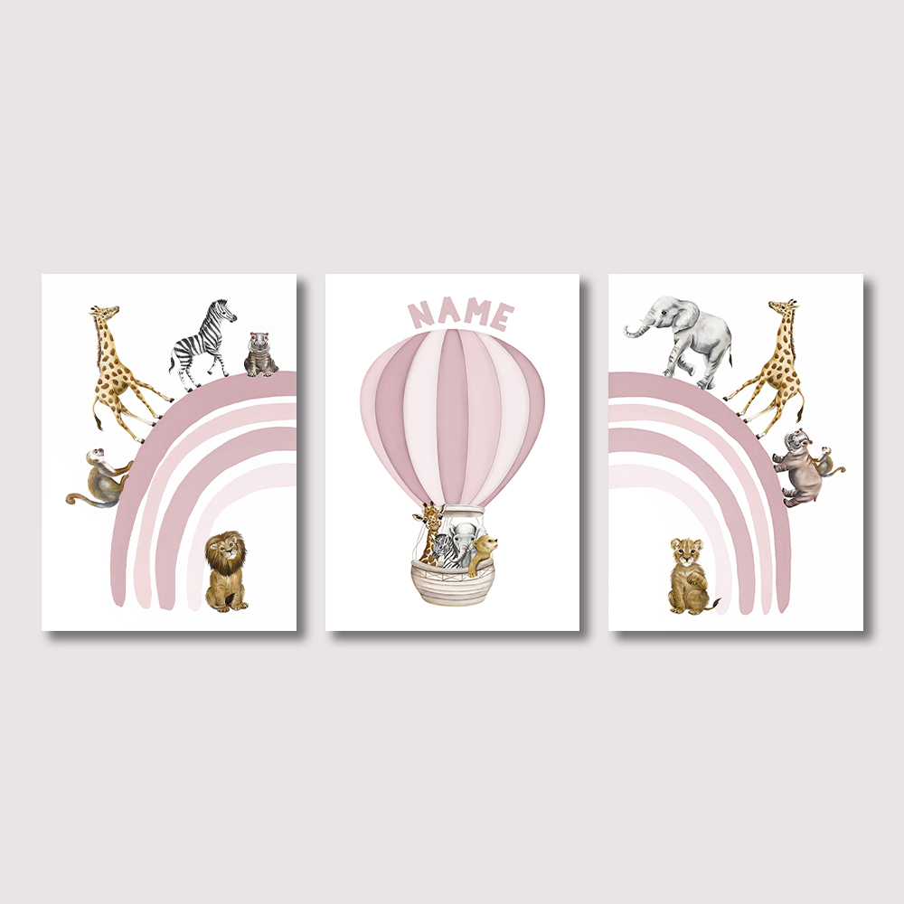 Baby Nursery Pink - 3 Parça Safari Hayvanları Çocuk Odası