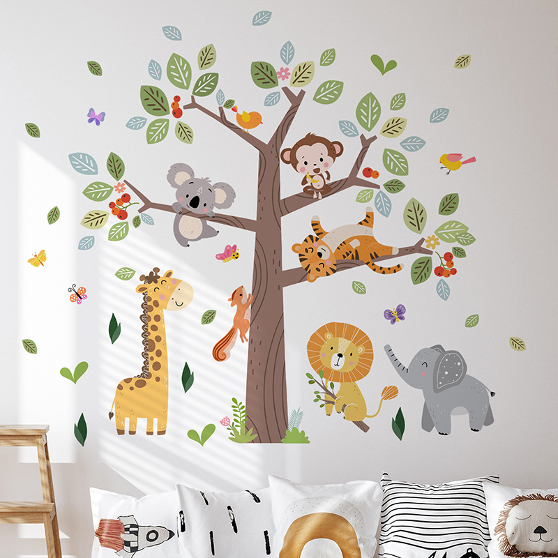 Baby Nursery Jungle Wallpaper - Büyük Orman Hayvan Duvar Sticker Vinil