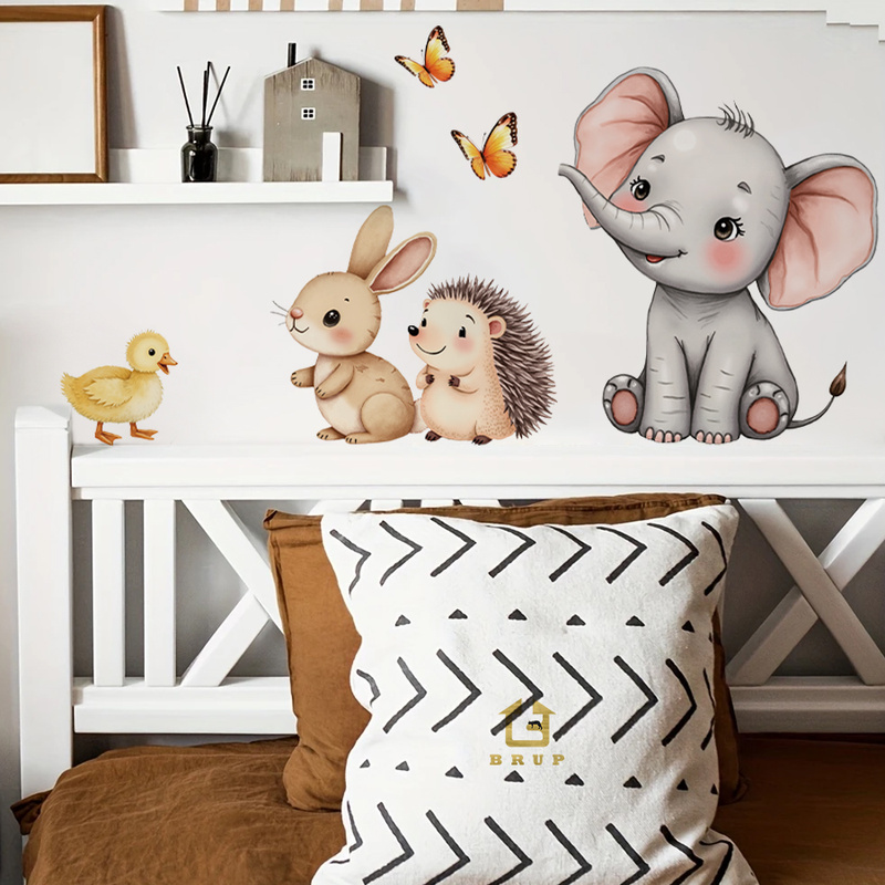 Baby Nursery Pictures - Karikatür Hayvan Duvar Sticker - Fil