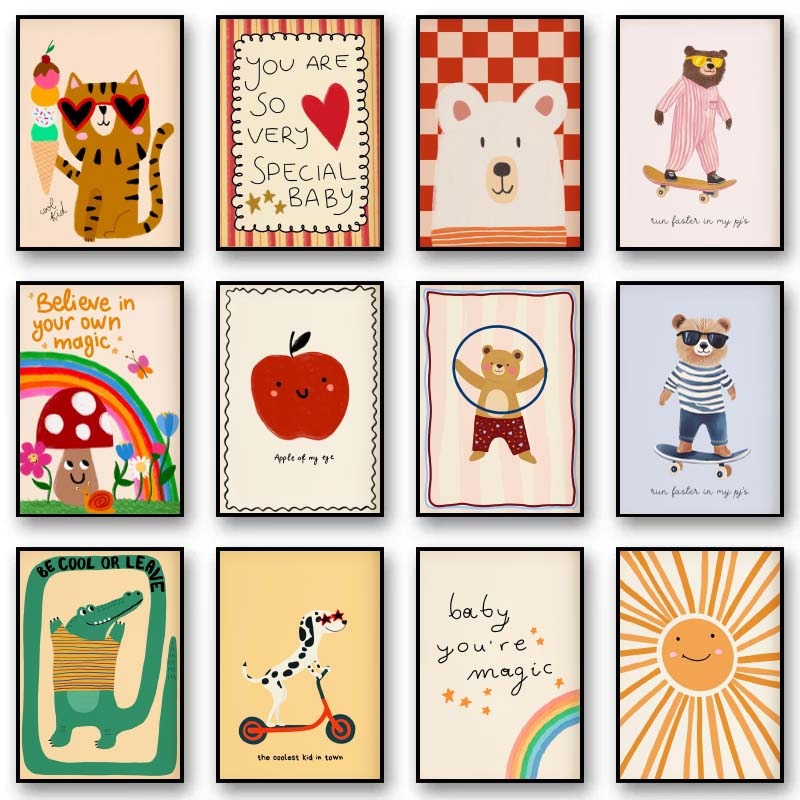 Baby Nursery Pictures - Hayvanlar Poster Baskıları İskandinav Çiçekli Tavşanlar