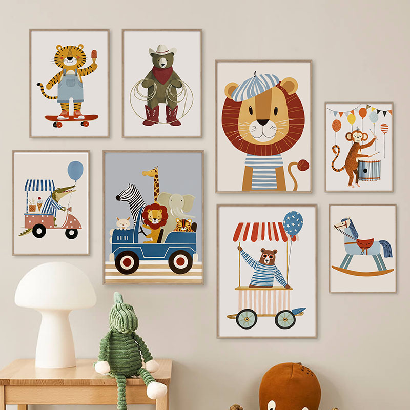 Baby Nursery Pictures - Komik Karikatür Hayvan Araba Balon Kreş