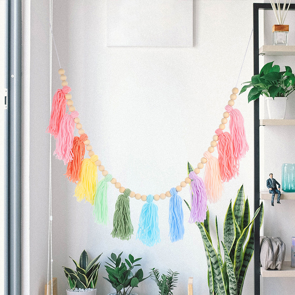 Baby Nursery Garland - 2 Adet Boho Pastel Püsküllü Çelenk