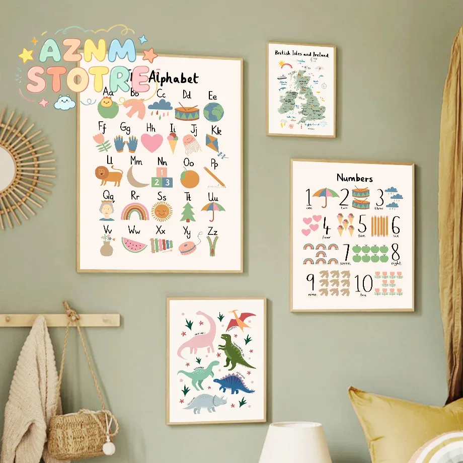 Baby Nursery Pictures - Hayvanlar Dünya Haritası Dinozor Alfabe Sayı