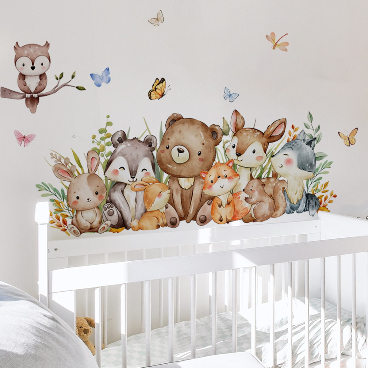 Baby Nursery Jungle Wallpaper - Karikatür orman hayvanları duvar sticker vinil