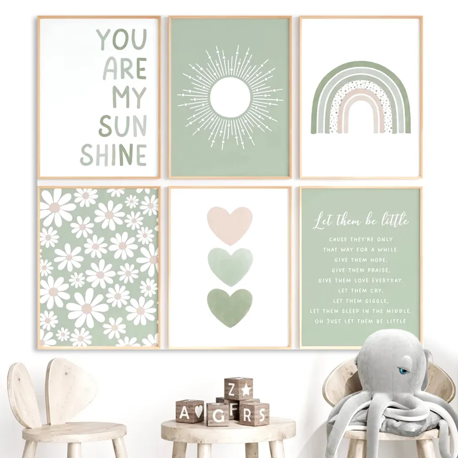 Baby Nursery Wall Lights - Timsah Güneşe Gülüyor - Açık Yeşil