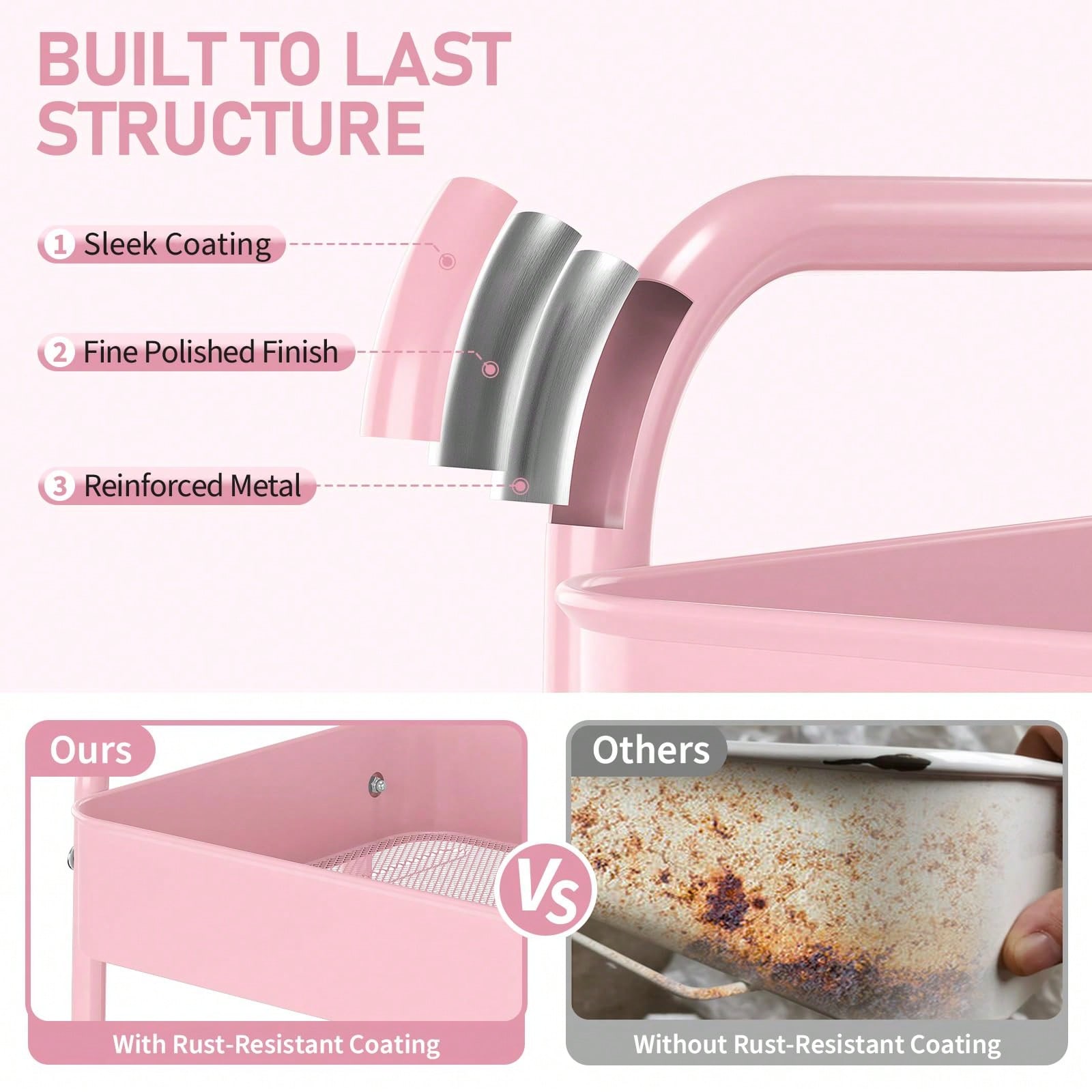 3 Katmanlı Tekerlekli Metal Ar - Baby Nursery Pink incelemesi ve fiyatı