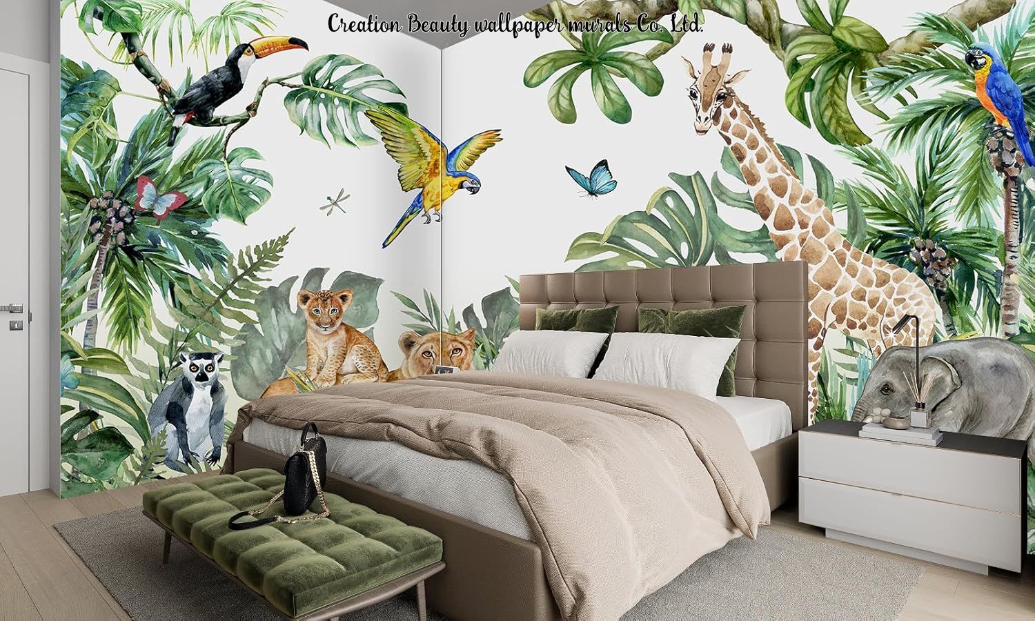 Suluboya Hayvanlar Orman Duvar - Baby Nursery Jungle Wallpaper incelemesi ve fiyatı