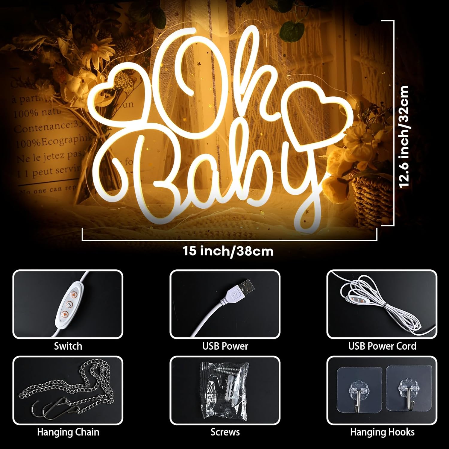 Oh Baby Neon Tabela LED Işık U - Baby Nursery Wall Lights incelemesi ve fiyatı