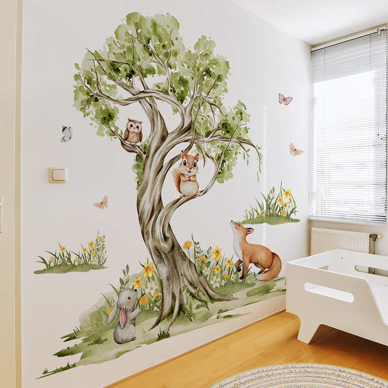 Suluboya Orman Büyük Ağaç Hayv - Baby Nursery Jungle Wallpaper incelemesi ve fiyatı
