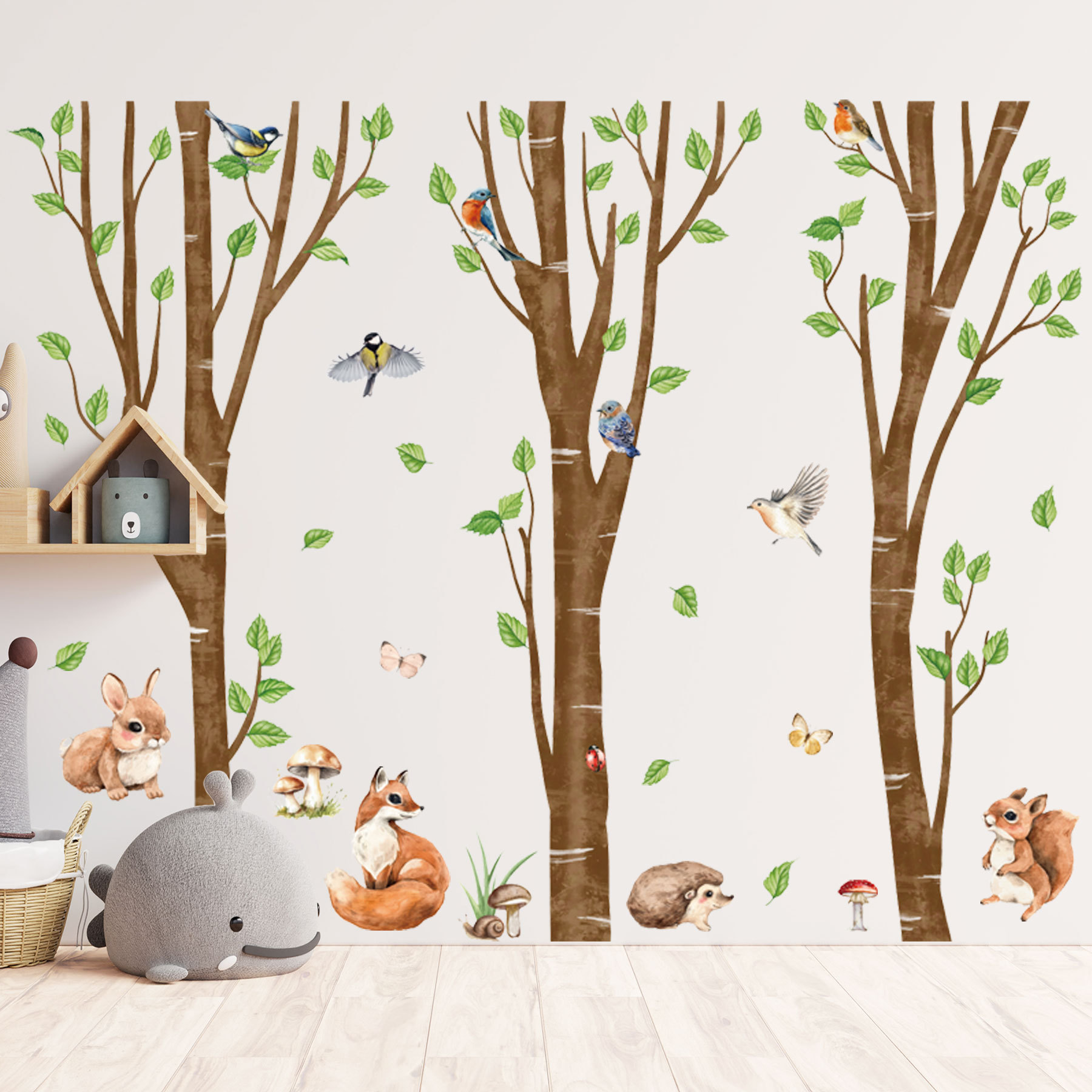 Büyük orman huş ağacı hayvanla - Baby Nursery Jungle Wallpaper incelemesi ve fiyatı