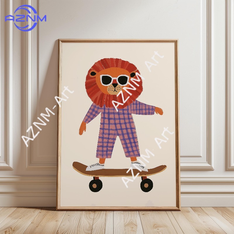 1 adet komik hayvan kaykay pos - Baby Nursery Artwork incelemesi ve fiyatı