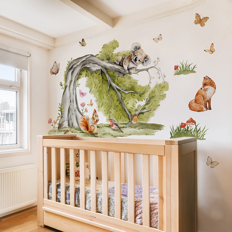 Orman Büyük Ağaç Hayvanlar Duv - Baby Nursery Jungle Wallpaper incelemesi ve fiyatı