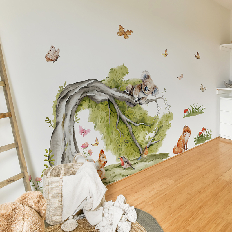 Orman Büyük Ağaç Hayvanlar Duv - Baby Nursery Jungle Wallpaper incelemesi ve fiyatı